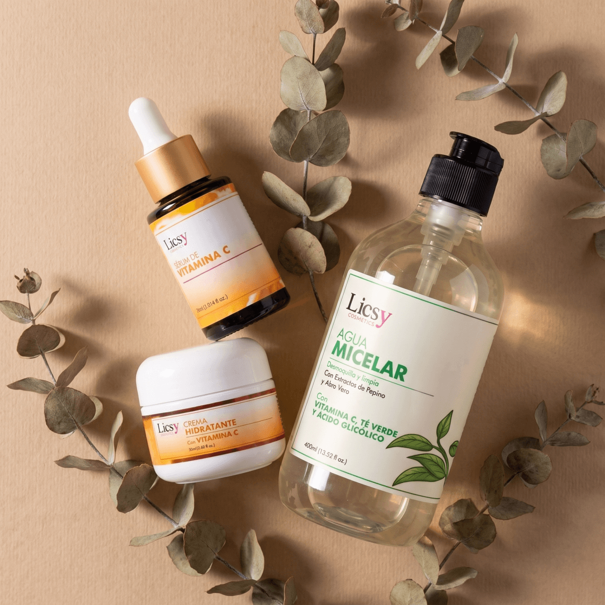 Kit Rutina Facial Vitamina C: serum, crema hidratante y agua micelar con vitamina C