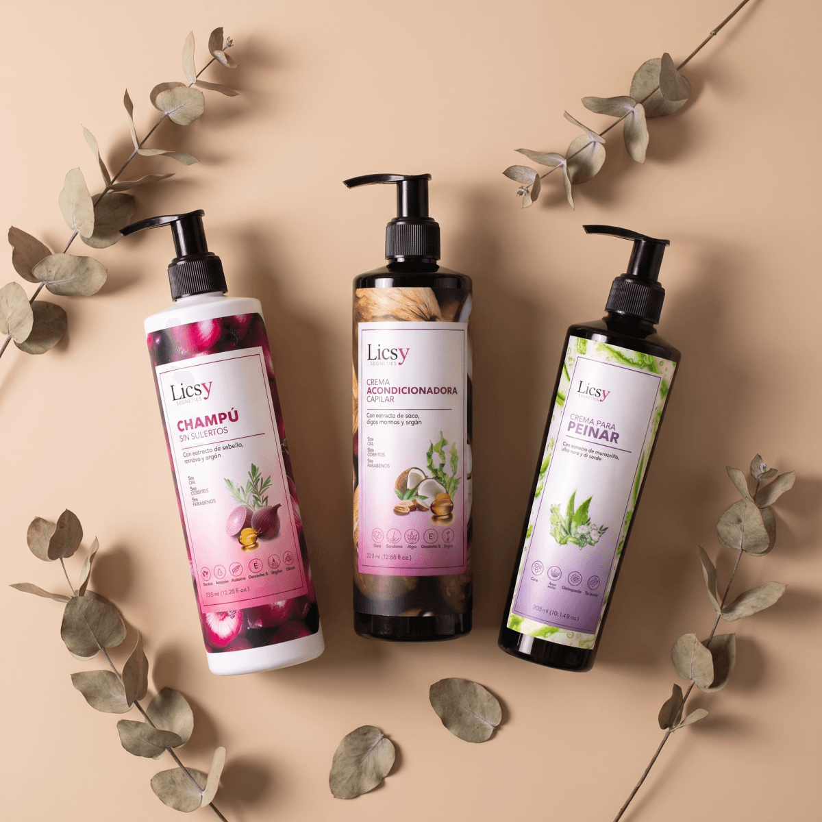 Kit Rutina Capilar Sin Sulfatos: shampoo, acondicionador y crema para peinar