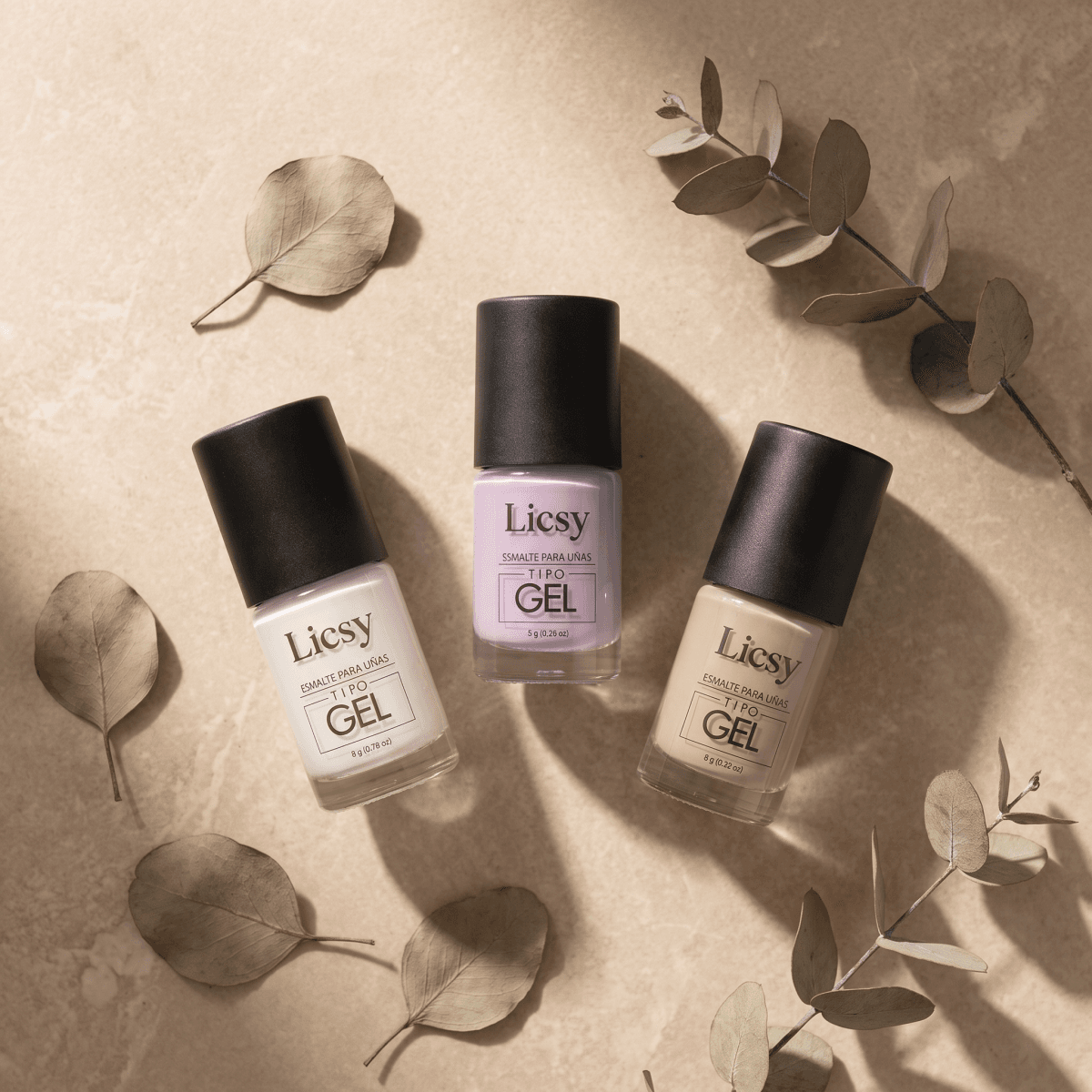 Kit Set de Uñas: esmaltes gel Blanco Tiza, Baby Lila y Moka Nude