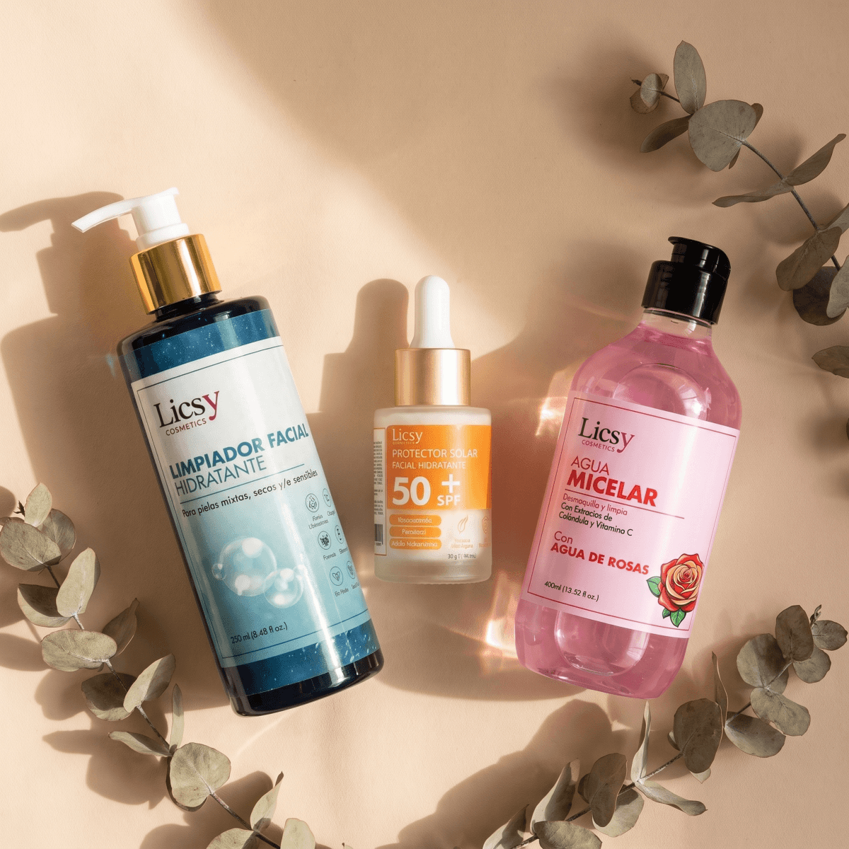 Kit Proteccion Solar Diaria: limpiador facial, agua micelar y protector solar SPF 50+