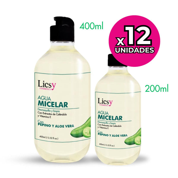 12 Unidades de Agua Micelar con Pepino y Aloe Vera 200ml / 400ml