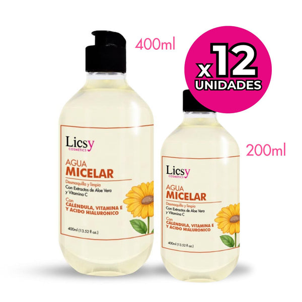 12 Unidades de Agua Micelar con Caléndula y Ácido Hialurónico 200ml / 400ml