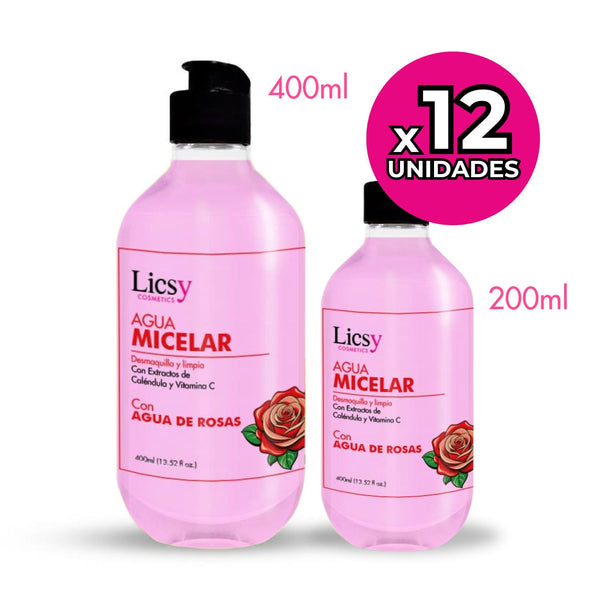 12 Unidades de Agua de Rosas con Agua Micelar 200ml / 400ml